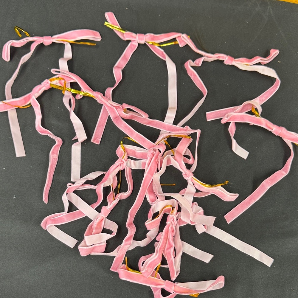 12 count Pink Velvet Ribbon with gold Twist Ties all new thin slim velvet ribbon